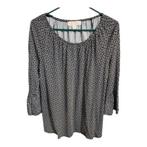 Michael by Michael Kors Womens Blouse Black White  3/4 Bell Sleeve Blouse Size M